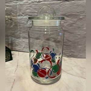 VINTAGE Glass Jar with Lid – Holiday Ornaments Design